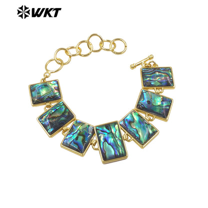 MPB143 High Quality Gold Electroplated Waterdrop Square Shape Natural Abalone Shell Women Bracelet For Friends Jewelry Gift