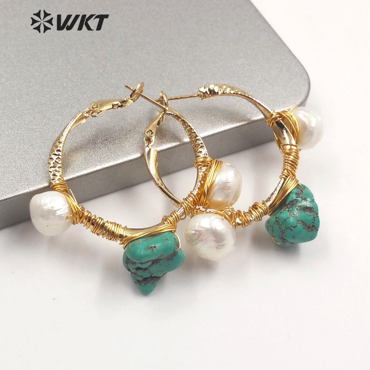 WT-MPE029 Amazing Hiperbole Women Fashion Real Stone Earrings Gold Handmade Wire Wrapped Big Hollow Ear Buckle Queen Party Ear