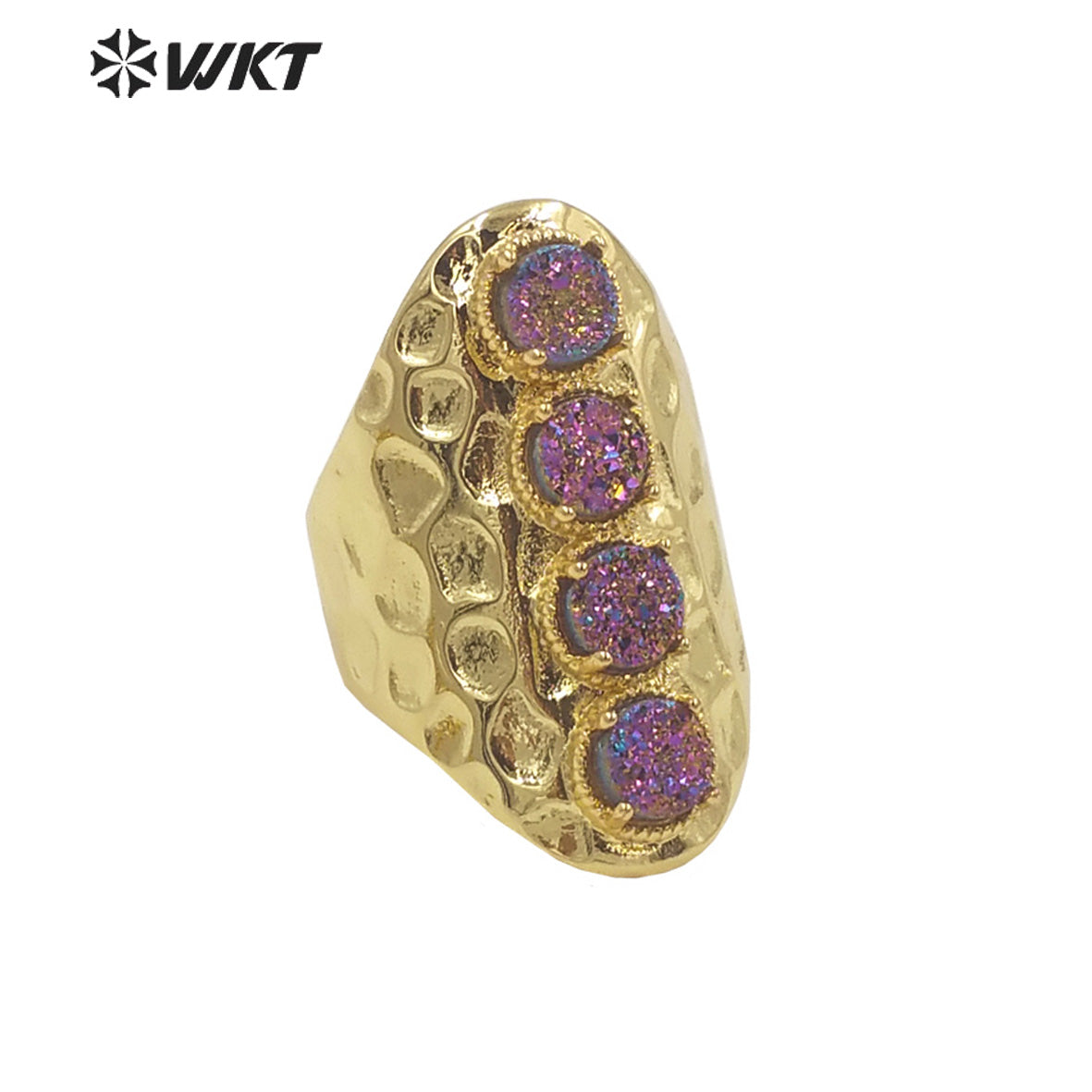 WT-R443 Wholesale Fashion Gold Bezel Natural Druzy Agate Ring Wide Band Women Party Stone Ring for Birthday Girl Friend