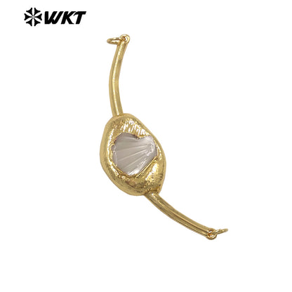 WT-PC016 Newest Luxury Double Hoops Gold Electroplated Natural Freshwater Pearl Connectors For Lady Fashion Bracelet DIY