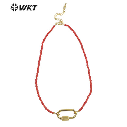 WT-N1401 Wholesale Fashion 2mm Ceramic Beads Locker Necklace Elegant Simple Handmade Strand Choker Necklace in 16 Inch Long