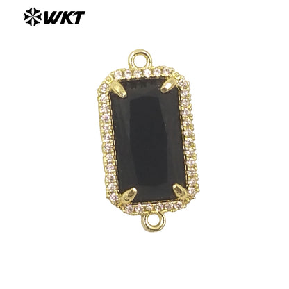 WT-C326 Wholesale Fashion Delicate Long Square Double Loops Cubic Zircon Claw Setting Natural Stone Bar Connectors