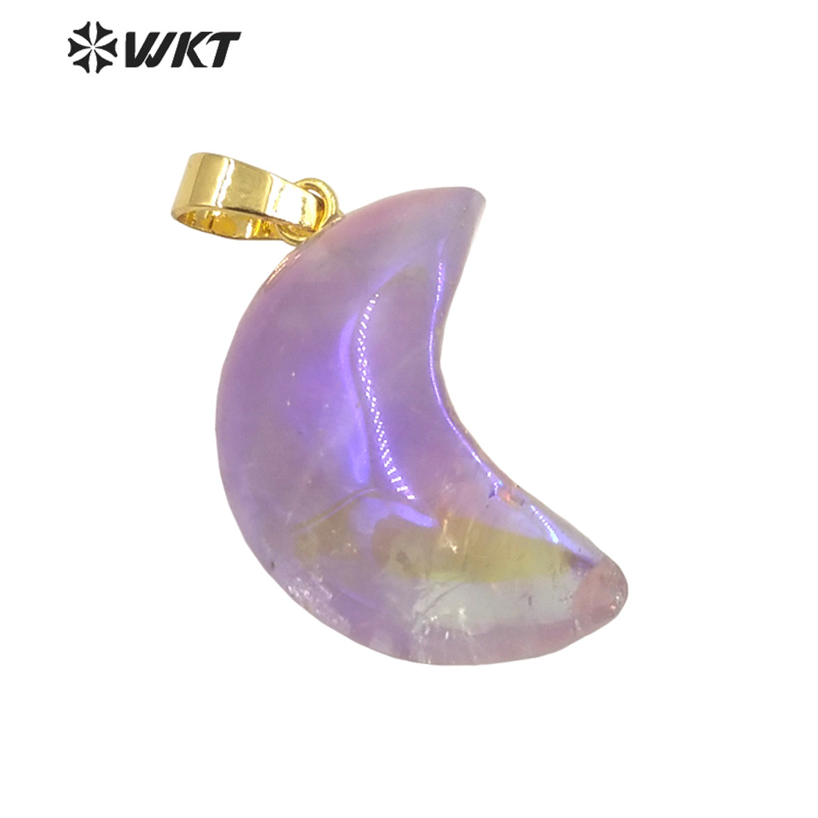 WT-P1708 Wholesale Fashion Elegant Natural Aura Gemstone Half Moon Jewelry Pendant Small Crystal Angel Moon Stone Pendant
