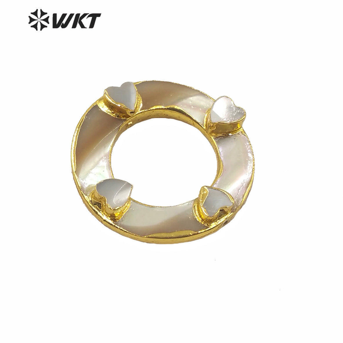 WT-JP220 Natural Round Shell Ring for Jewelry DIY Findings Making With a Strand Through Hole Gold Electroplated Round Connectors