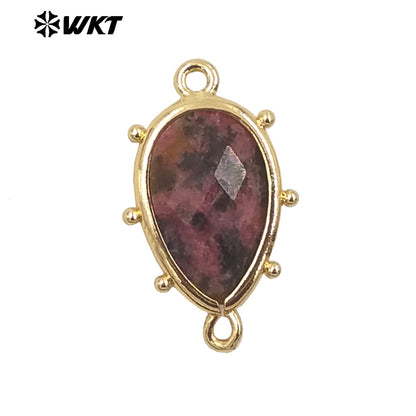 WT-C329 WKT Spring Series Candy Color Lovely Small Teardrop Natural Sun Stone Bracelet Connectors for DIY Jewelry Making