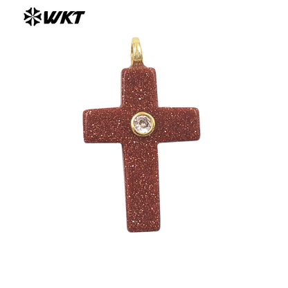 WT-P2110 High Quality Natural Gemstones Setting In Zircon Cross Shape Charms Pendants For Women Handmade Earrings Design