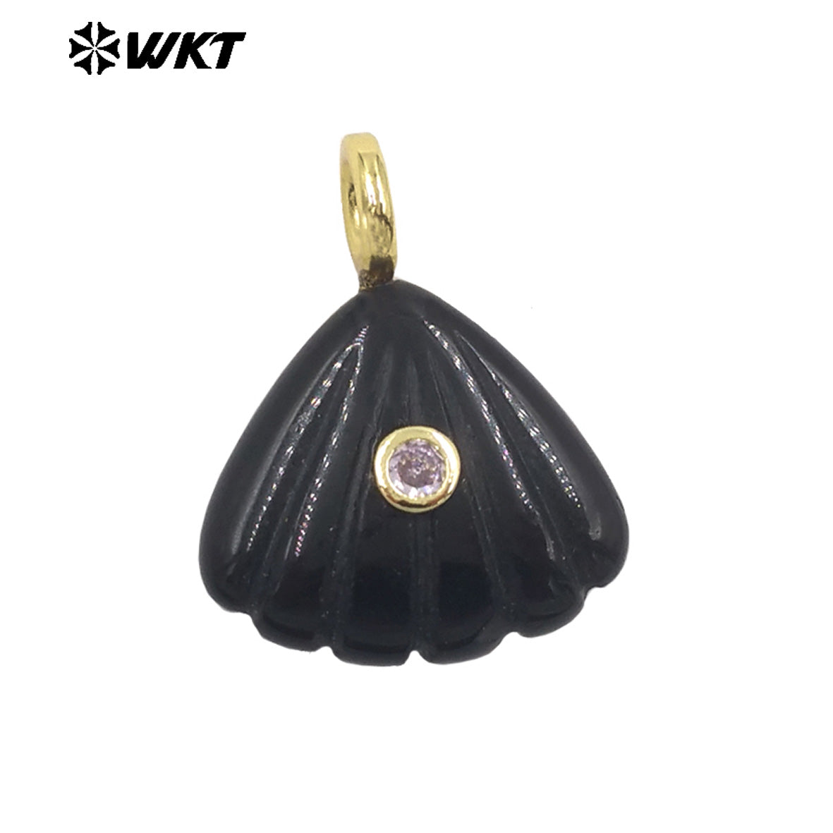 WT-P2054 Delicate Design Gold Plated Zircon And Natural Gemstones Cute Shell Shape Charms Pendant For Handmade Necklace DIY