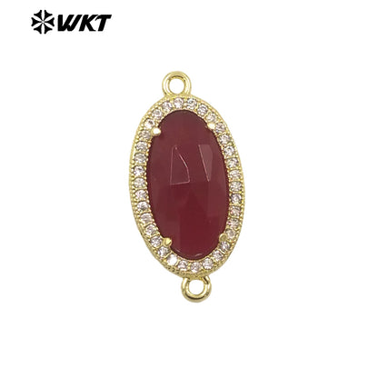 WT-C334 New Arrivals 18K Gold Plated Small Zircon Oval Multicolored Gemstone Necklace Pendant Connector Jewelry Accessories