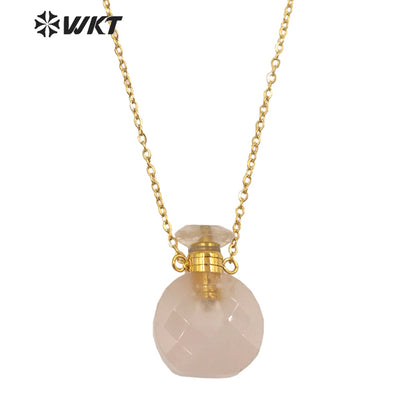 WT-N1456 New Design Double Faceted Natural Lapis Aquamarine Stone Perfume Bottle Necklace for Friend Gift Jewelry
