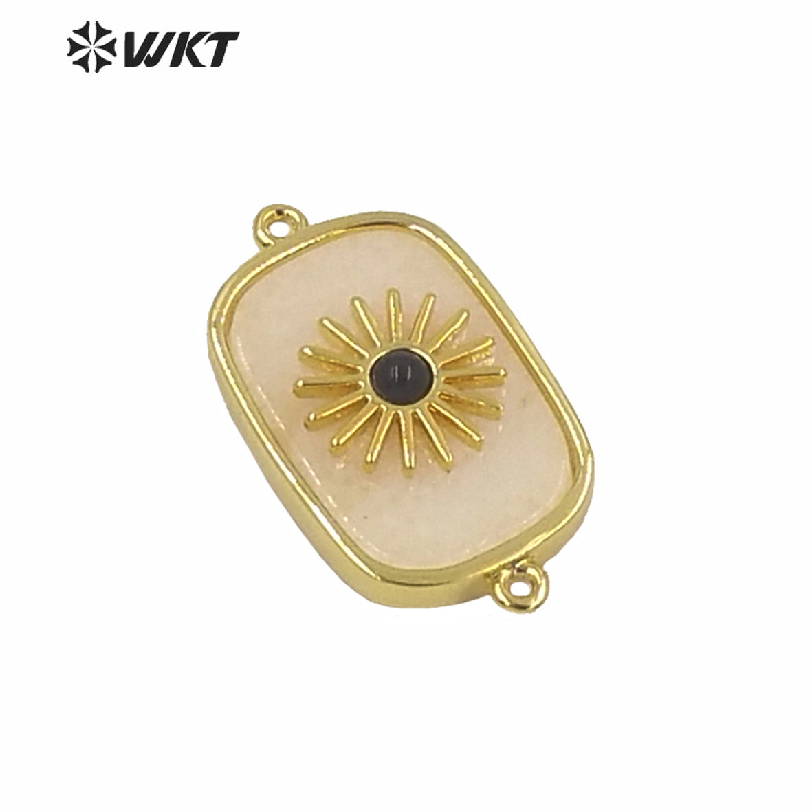 WT-C297 Newest Design High Polish Surface Natural Stone Double Loops Connectors Women Gold Bezel Precious Stone Connectors