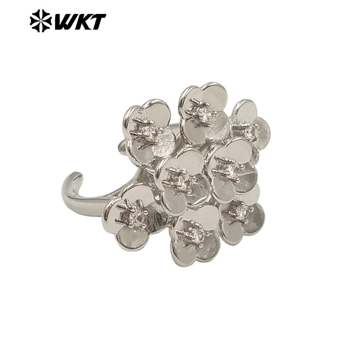 WT-MR038 WKT New Design Micro Pave Colorful Cubic Zircon Attractive Flower Ring for Friend Gift