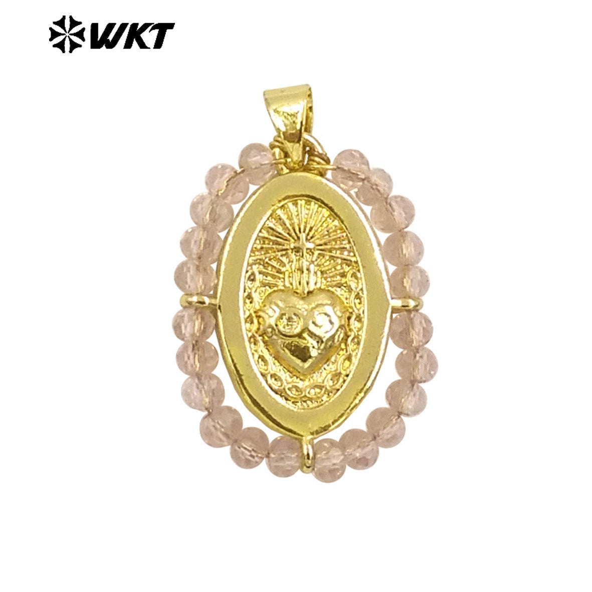 WT-MN993 New Spring Design 2024 Oval Shape Sant Heart Religious Gold Medal Necklace Women Jewelry