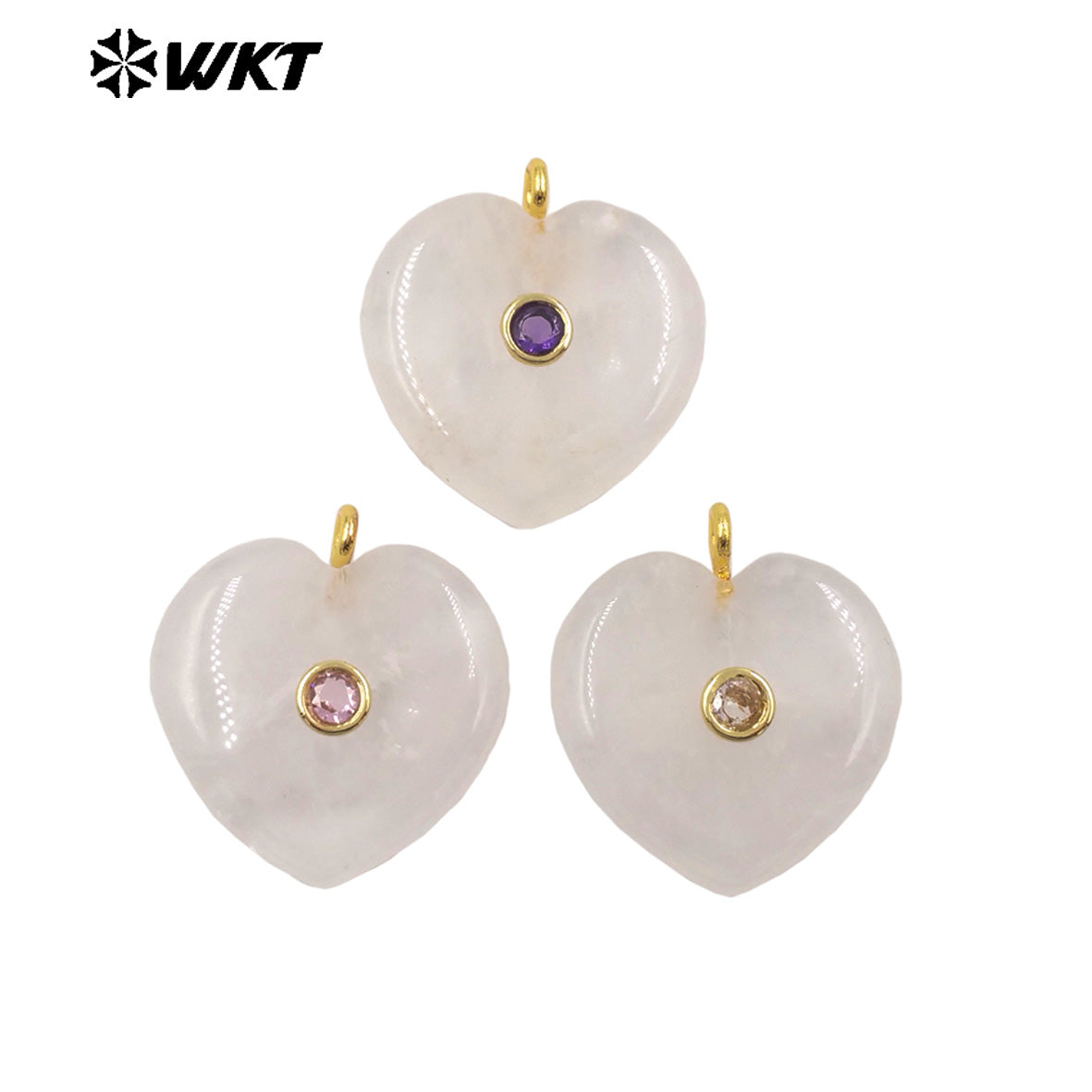 WT-P2087 Lovely Gold Plated Zircon Setting In Natural Gemstone Heart Shape Pendants For Women Romantic Necklace DIY Design