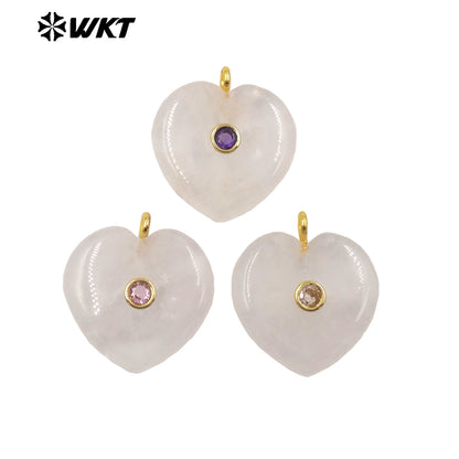 WT-P2087 Lovely Gold Plated Zircon Setting In Natural Gemstone Heart Shape Pendants For Women Romantic Necklace DIY Design