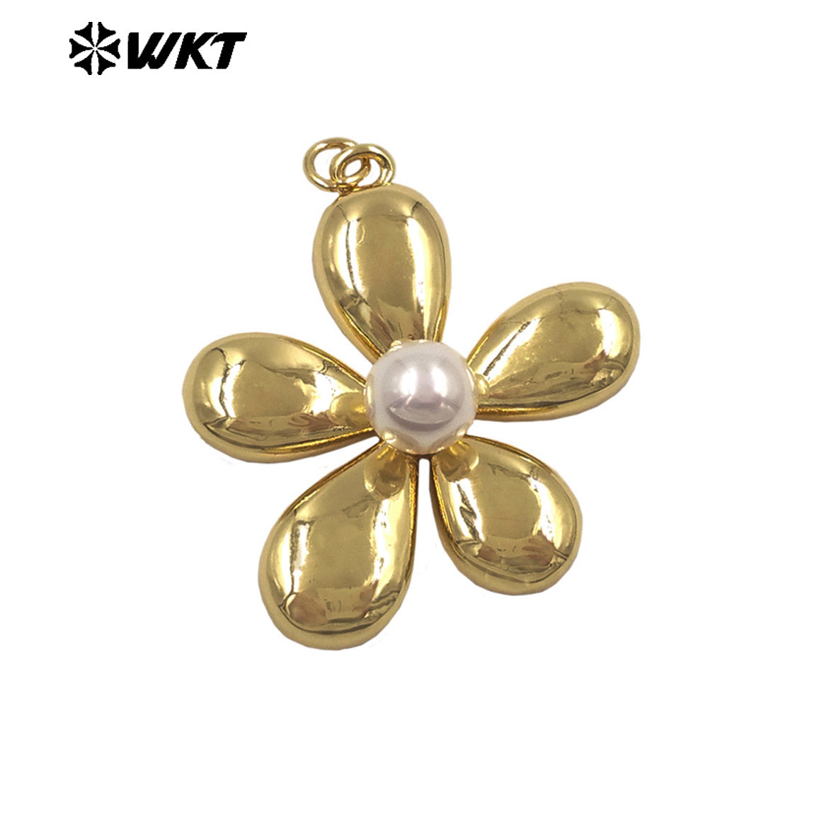 WT-P2079 Boutique Fashion Gold Plated Brass And Artificial Pearl Flowers Shape Pendants As Girls Handmade Jewelry Findings