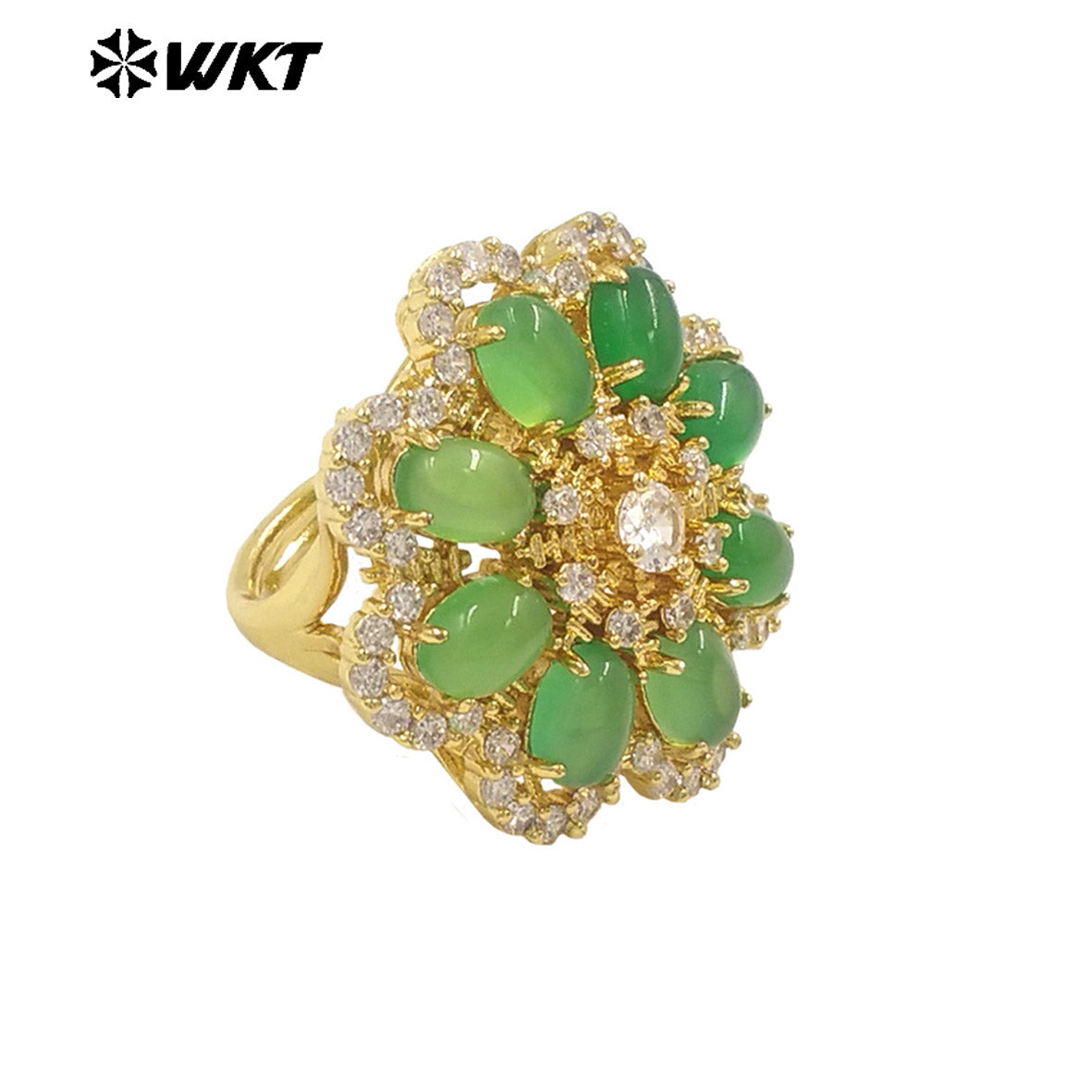 WT-R542 Wholesale Fashion Gold Micro Pave Cubic Zircon With Natural Gemstone Setting Beautiful Women Flower Ring