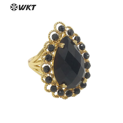 WT-R458 Gorgeous Invisible Setting Natural Teardrop Stone Ring 18k Gold Plated Precious Gemstone Drop Anniversary Ring