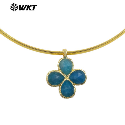 WT-N1527 Exquisite Lovely Gold Plated Vicious Natural Gemstones Little Flower Shape Necklace Choker For Lady Party Wearing