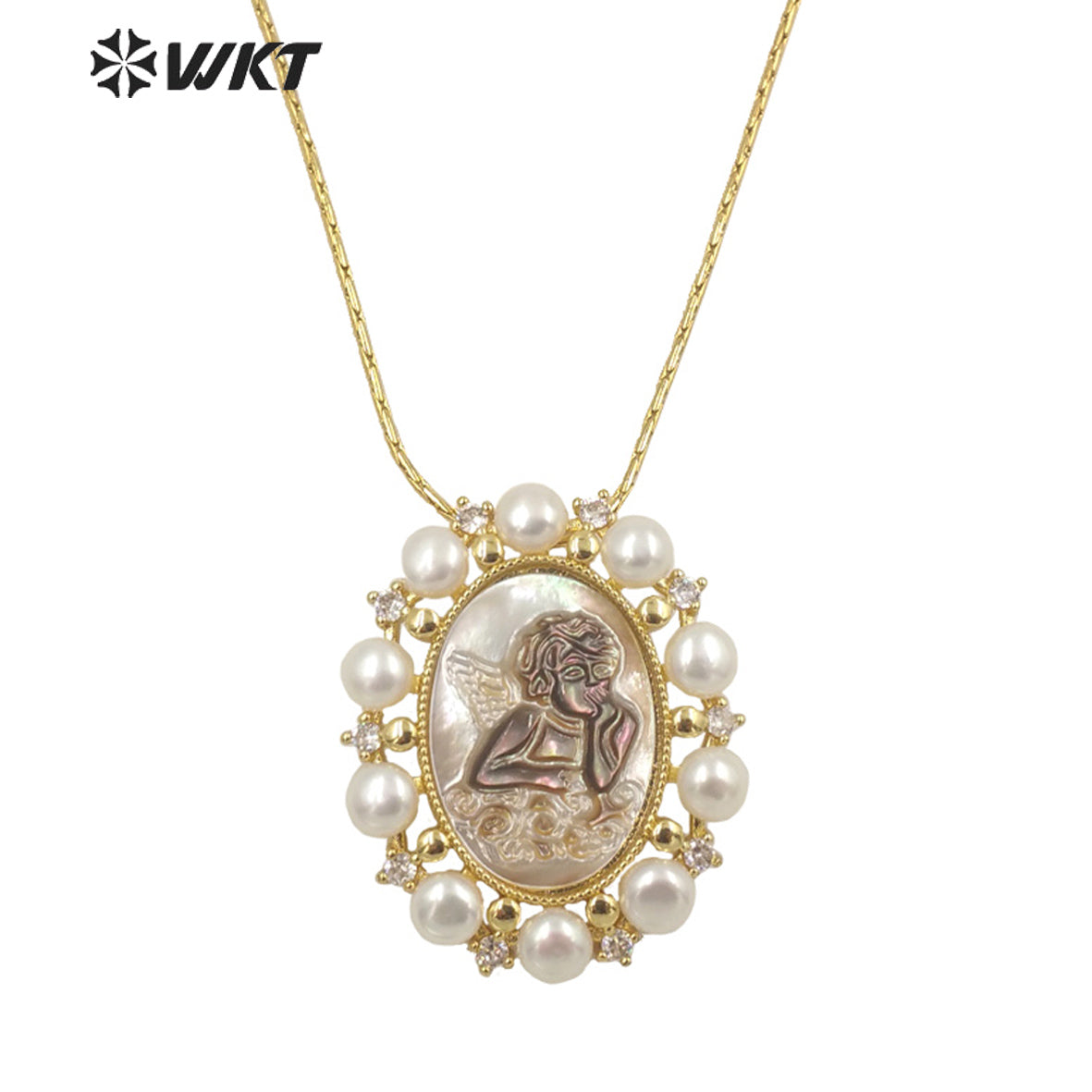 WT-JN165 WKT Attractive Angel White Shell and Pearl Nice Party Jewelry Necklace for Women Fashion Retro Necklace