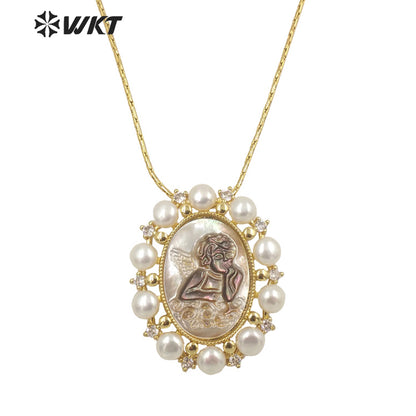 WT-JN165 WKT Attractive Angel White Shell and Pearl Nice Party Jewelry Necklace for Women Fashion Retro Necklace