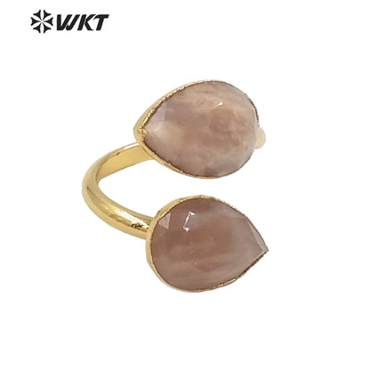 WT-R402 Adorable Labradorite Sun Stone Natural Stone Adjustable Ring Surface Smooth Unblemished Gemstone Ring