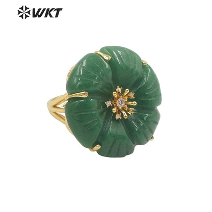 WT-R490 WKT Fashion Design Trendy Gift for Women Flower Shaped Colorful High Quality Gorgeous Natural Gemstone Stone Ring