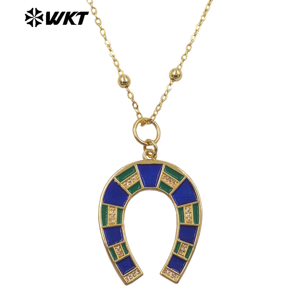 WT-N1517 Newest Design Gold Plated Chain With Colorful Drop Oil Letter U Shape Pendant Necklace For Women Unique Jewelry