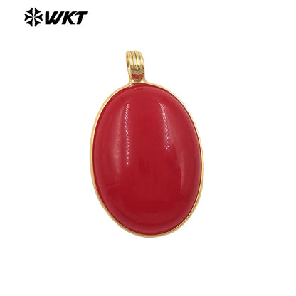 WT-P2103 Newest Product Colorful Natural Gemstones Round Smooth Gold Little Pendants As Unisex Handmade Necklace Findings