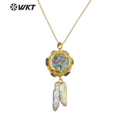 WT-JN149 Wholesale Fashion 18k Real Gold Plated Natural Freshwater Pearl Charm Necklace with Link Chain Lady Wedding Necklace