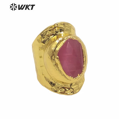 WT-R365 Winter Populared Color Cat Eye Stone Cigar Ring 18k Real Gold Plated Resist Tarnishable Wide Band Gold Ring for Women