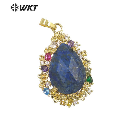 WT-P1877 Wholesale Fashion Gold Water Drop Micropaved Cubic Zircon Setting Natural Stone Pendant for Necklace Earring Design