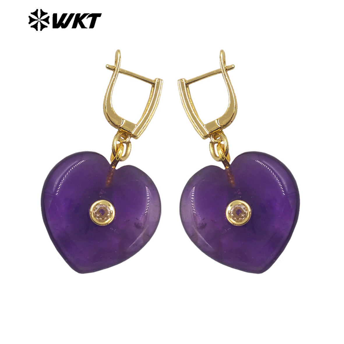 WT-E810 Romantic Style Gold Plated Zircon And Various Natural Gemstones Heart Shape Women Earrings For Cute Jewelry Decoration