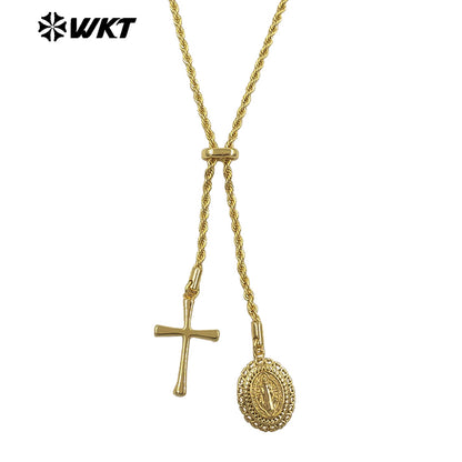 WT-JFN53 Top Fashion Gold Electroplated Chain With Brass And Zircon Cross Religious Little Charms Metal Women Necklace