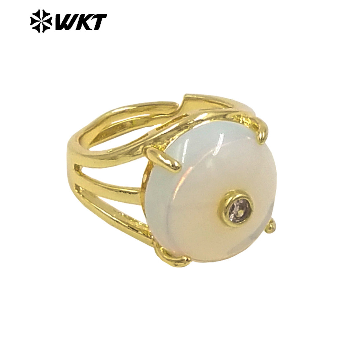 WT-R603 Newest Lovely Style Gold Plated Natural Gemstones And Zircon Round Women Rings For Party Wearing Decorative Jewelry