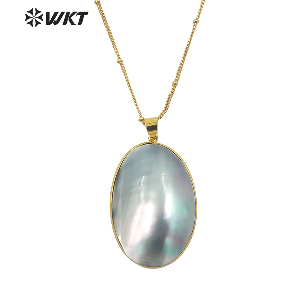 WT-JN229 Newest Summer Design High Polish Brightly Flash Natural MOP Necklace Women Oval Mabe Jewelry Pendant Necklace