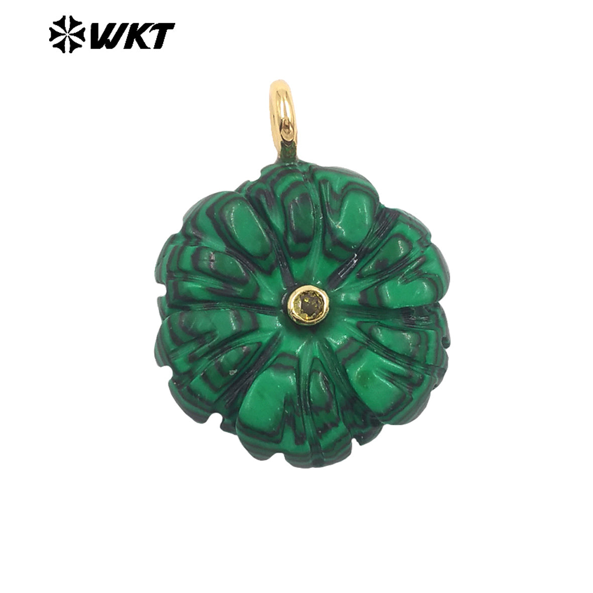 WT-JP522 Popular Trendy Zircon And Colorful Natural Gemstones Hand Carved Flower Shape Gold Pendants For Lady Jewelry Design