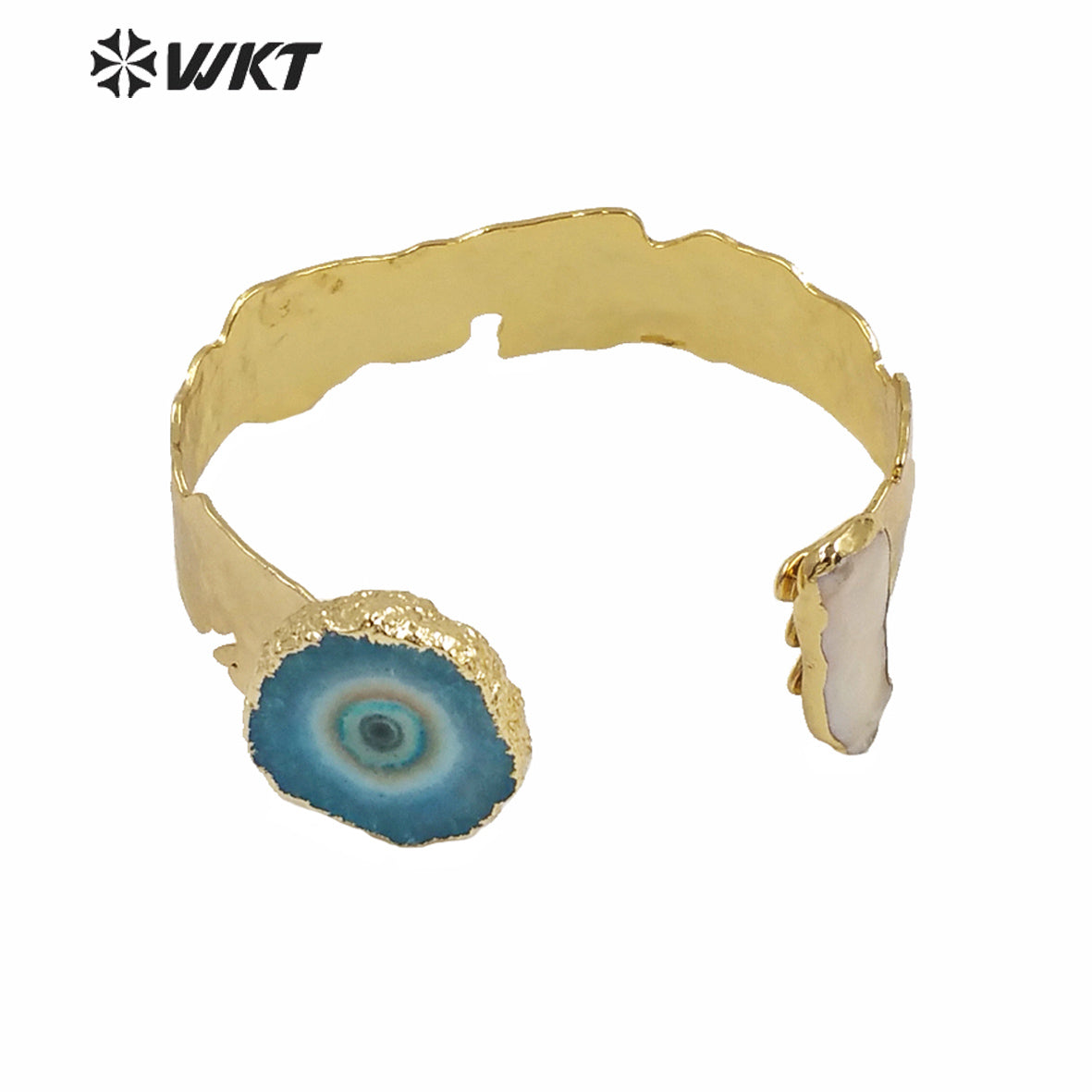 WT-B569 WKT Exclusive Design Natural Stalactite Quartz Gold Plated Bangle Fashion Lady Adjustable Size Real Stone Quartz Bangle