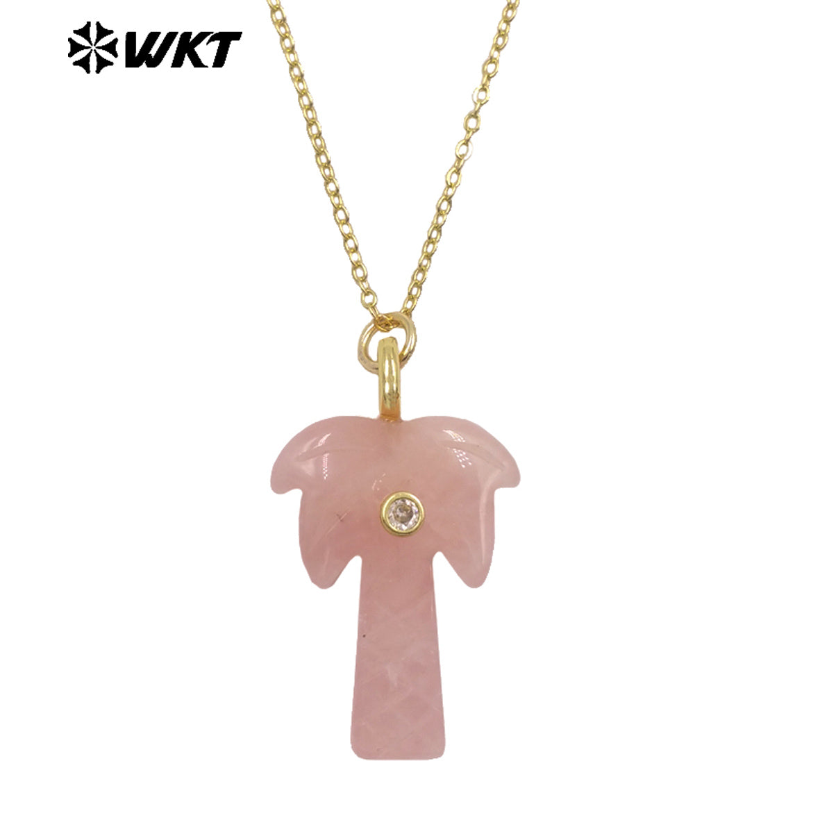 WT-N1534 Amazing Various Natural Gemstones Carved Coconut Trees Shape Charms Gold Necklaces For Women Fashionable Jewelry