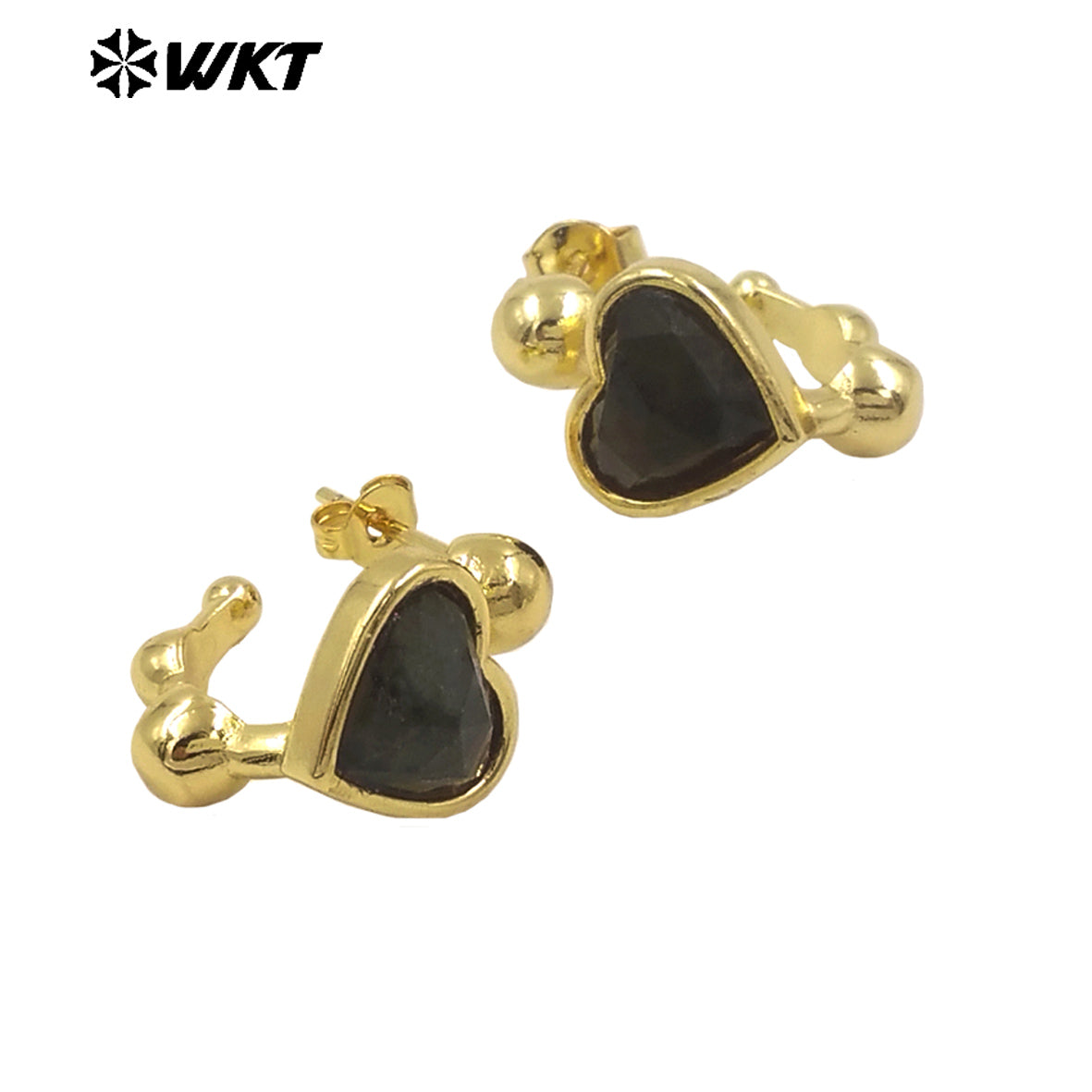 WT-E777 Wholesale New Design Lovely Lady Heart Gemstone Setting Crescent Horn Earring Studs