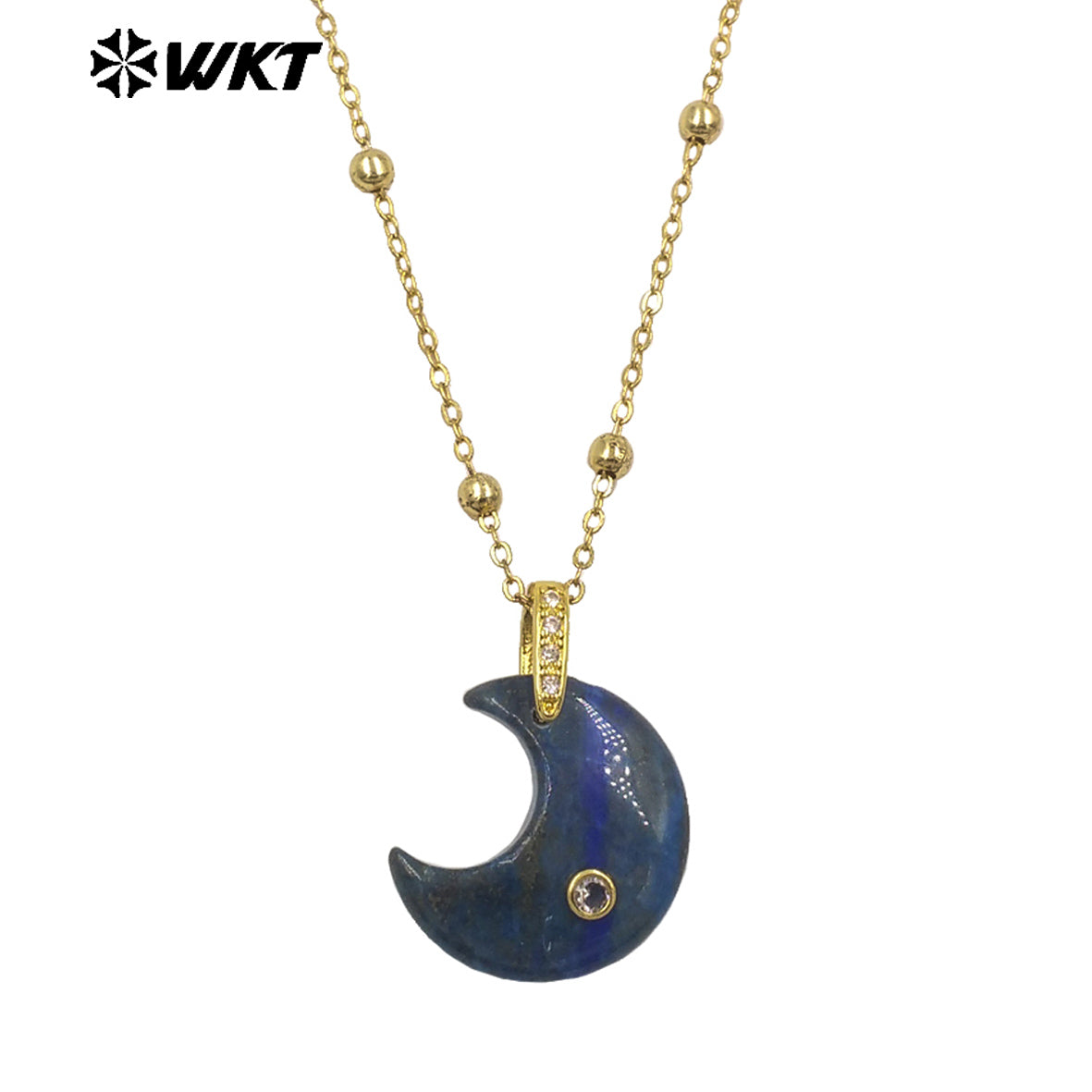 WT-N1530 Factory Wholesale Multiple Natural Gemstones Moon Shape Gold Little Pendants Necklaces For Lady Birthday Gifts
