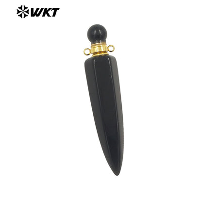 WT-P1984 Wholesale Fashion Gold Plated Long Bullet Shape Natural Lapis Amethyst Quartz Stone Made Women Perfume Bottle Pendants