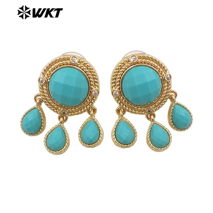 ME120 Wonderful Design Natural Gemstones Earrings With Zircon 18K Gold Plated Three Little Waterdrop Shape Stones Cute Jewelry