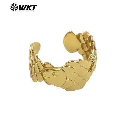 WT-MR047 Top Fashion Yellow Brass Gold Silver Plated Fish Shape Metal Adjustable Size Ring For Women Daily Wearing Jewelry