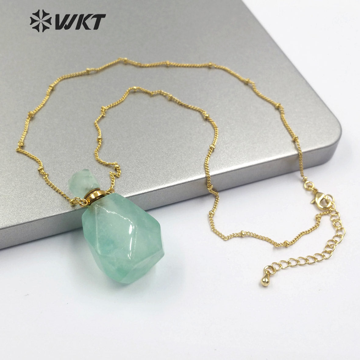 WT-N1171 Newest Natural Green Fluorite Stone Perfume Bottle Necklace Rhodonite Necklace Women Stylish Moss Agate Necklace