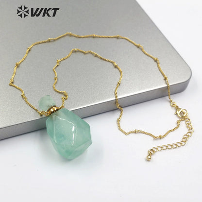 WT-N1171 Newest Natural Green Fluorite Stone Perfume Bottle Necklace Rhodonite Necklace Women Stylish Moss Agate Necklace