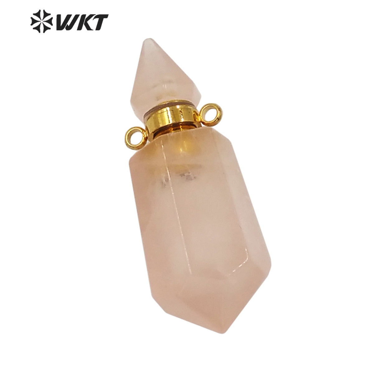 WT-P1638 Amazing Gold Natural Double Point Spirit Quartz Perfume Bottle Stone Pendant High Quality Jewelry Bottle Pendants