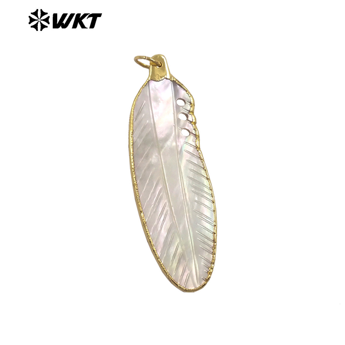 WT-JP471 Factory Wholesale 18K Gold Plated Natural Shell Feather Shape Pendants For Handmade Earrings Necklace Jewelry