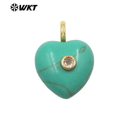 WT-P2111 Delicate Romantic Zircon And Natural Gemstones Smooth Heart Shape Little Pendants For Female Necklaces Making