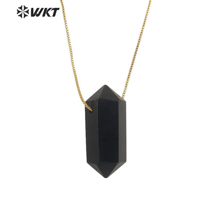 WT-N1373 Crystal clear Hexagonal Column Necklace Concise Style Pendant Colorful Stone Simple Jewelry Natural Stone Necklace