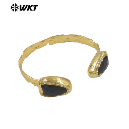 WT-B713 Fashion Popular Design 18K Gold Electroplated Natural Gemstones Heart Shape Bangles For Women Sweet Style Jewelry